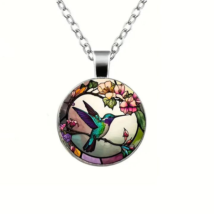 Hummingbird Glass Dome Pendant Necklace 3