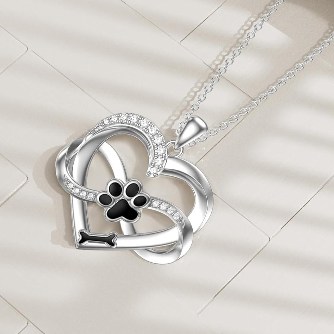 Infinity Heart & Paw Necklace in 925 Sterling Silver with Zirconia 0