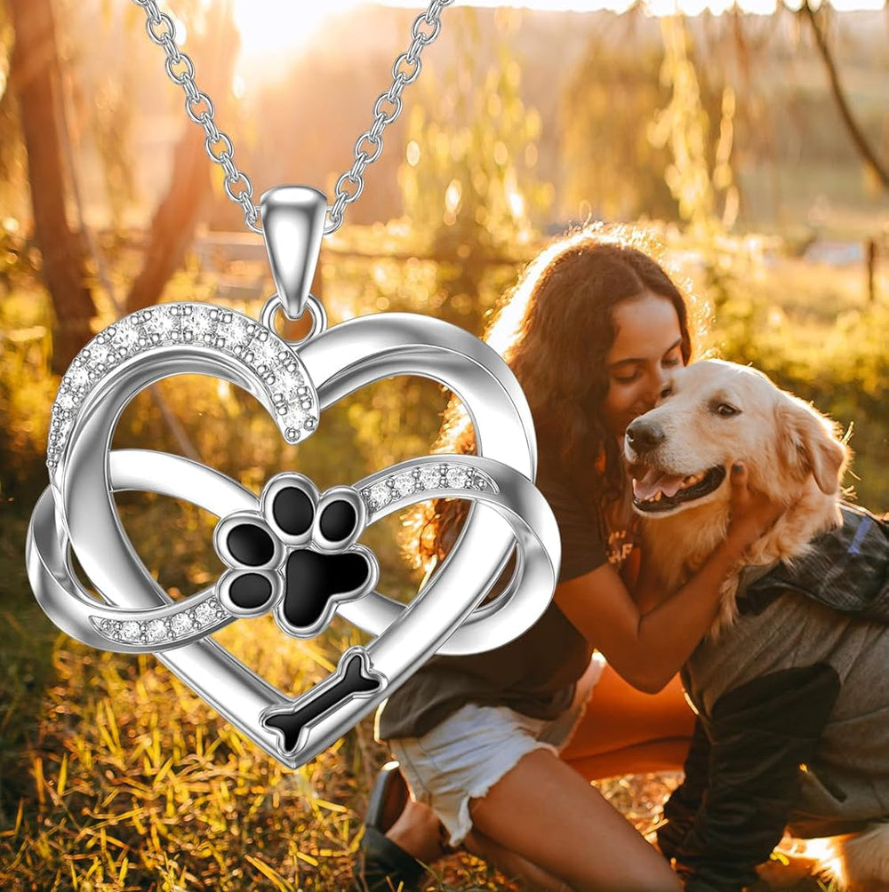 Infinity Heart & Paw Necklace in 925 Sterling Silver with Zirconia 1