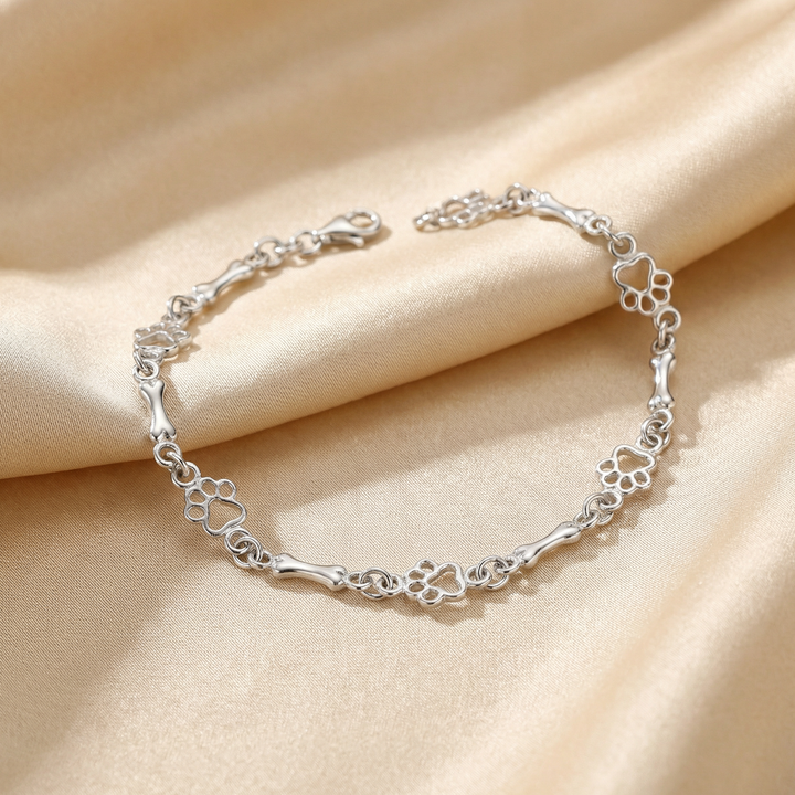 Limited Edition Pure Silver Dog Paw and Bone Charms Bracelet