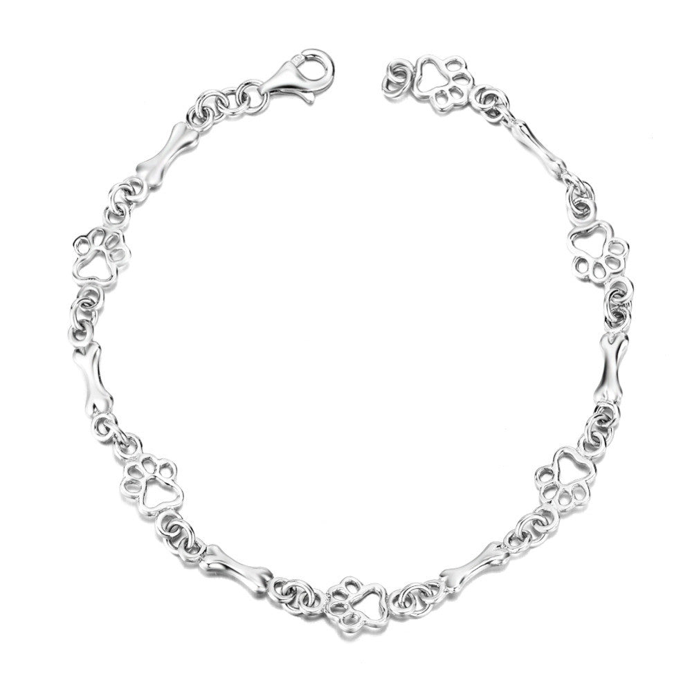 Limited Edition Pure Silver Dog Paw and Bone Charms Bracelet 1