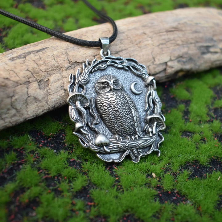 Mystical Owl Moon Mushroom Pendant Necklace 0