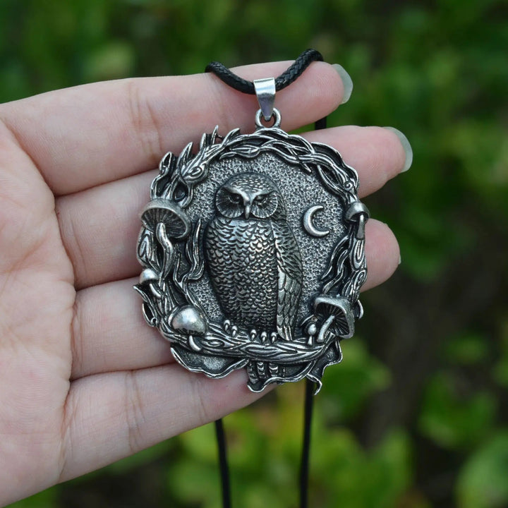 Mystical Owl Moon Mushroom Pendant Necklace 1