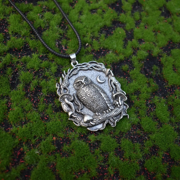 Mystical Owl Moon Mushroom Pendant Necklace 2