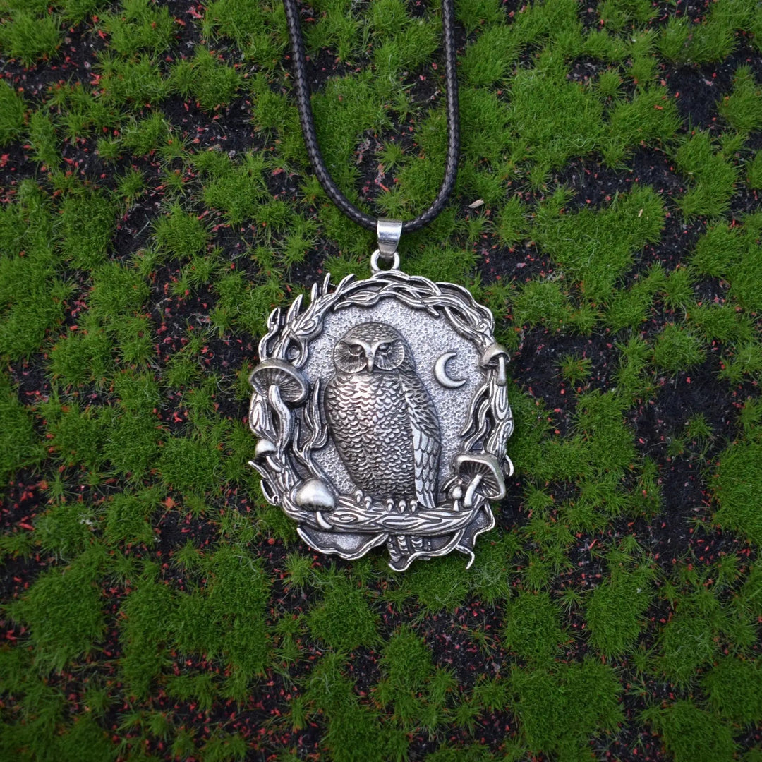 Mystical Owl Moon Mushroom Pendant Necklace 3