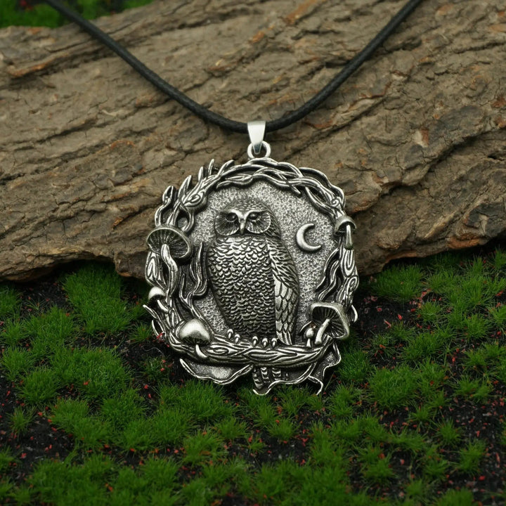 Mystical Owl Moon Mushroom Pendant Necklace 4