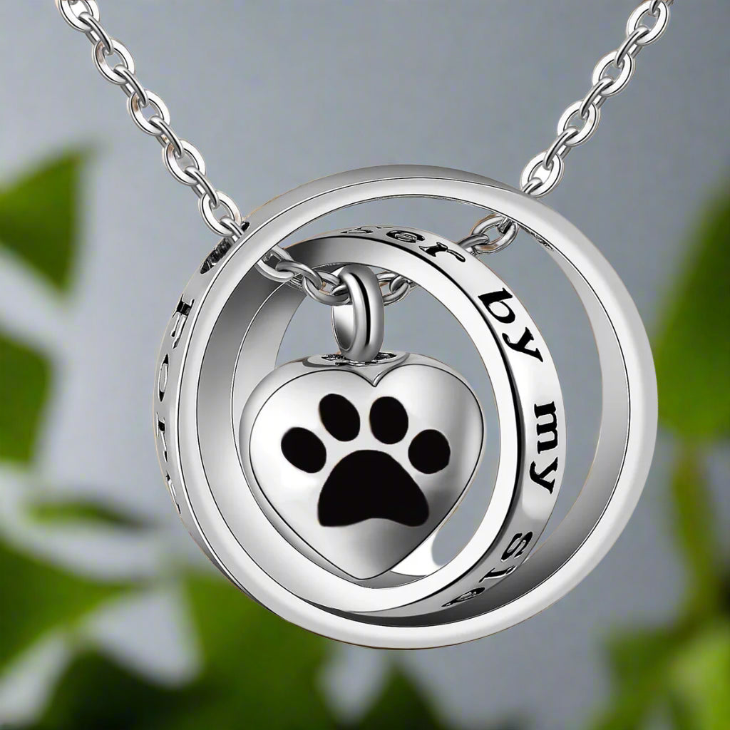 "No Longer By My Side, Forever In My Heart" – Stainless Steel Urn Paw Necklace 0