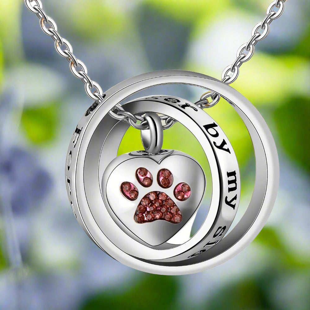 "No Longer By My Side, Forever In My Heart" – Stainless Steel Urn Paw Necklace 1