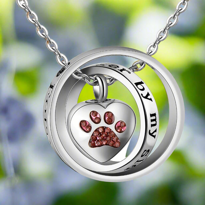 "No Longer By My Side, Forever In My Heart" – Stainless Steel Urn Paw Necklace 1