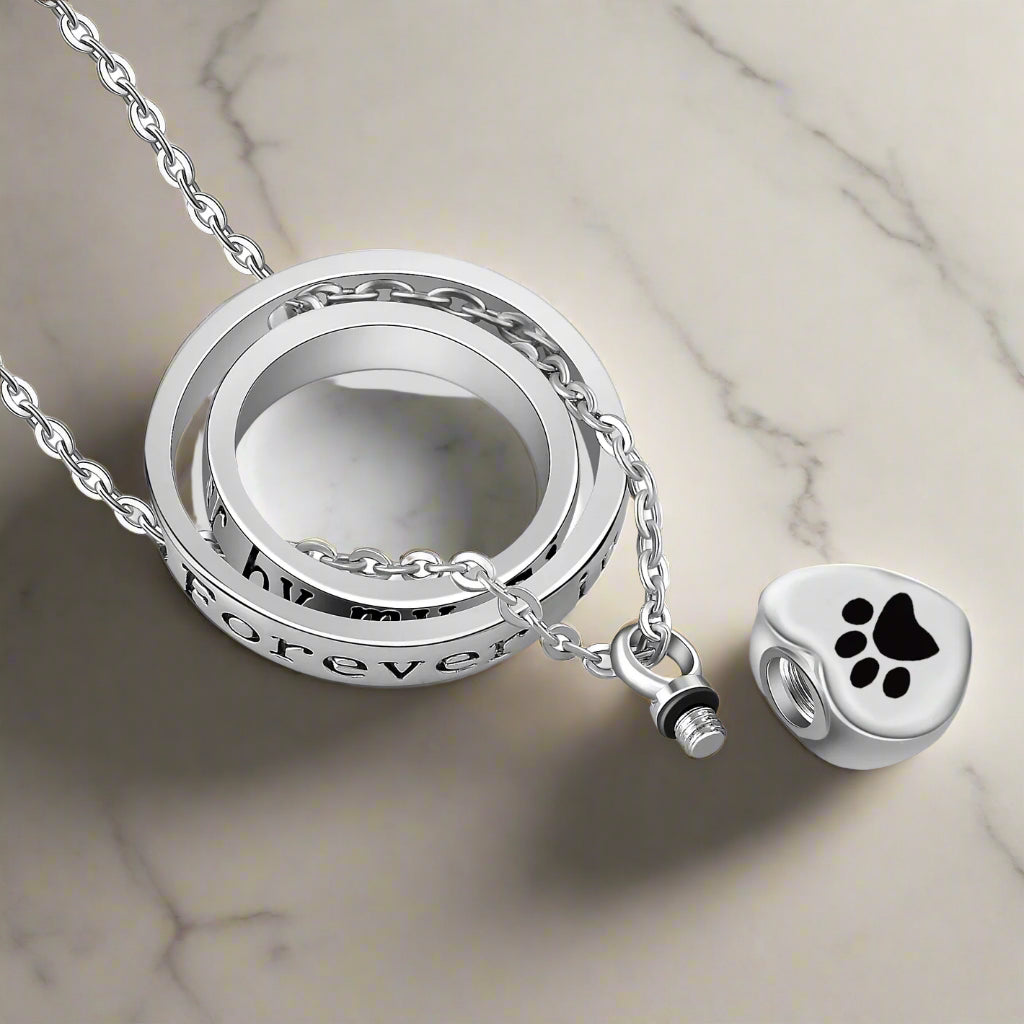 "No Longer By My Side, Forever In My Heart" – Stainless Steel Urn Paw Necklace 2