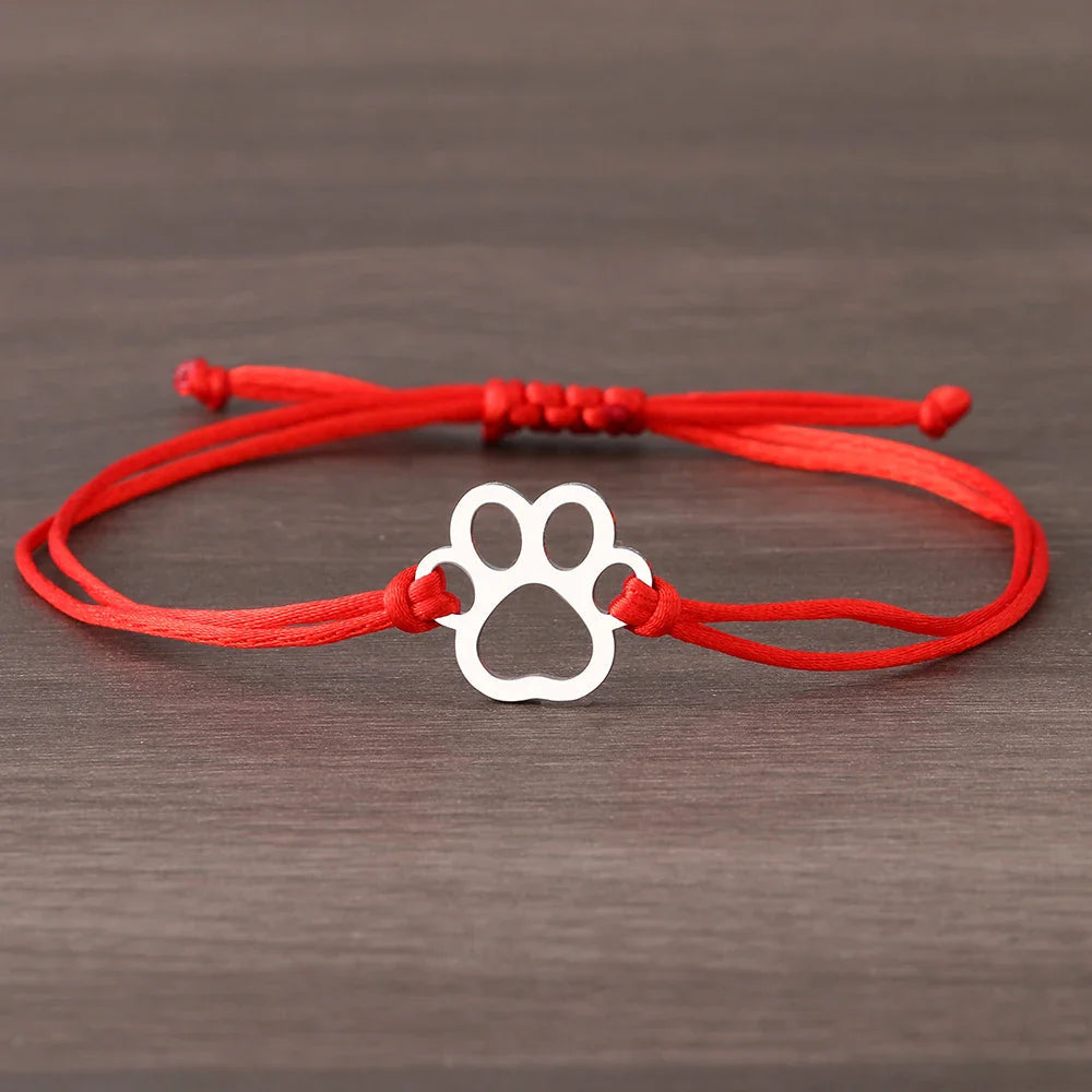 Paw Print Cord Bracelet – Adjustable Black and Red Design 1