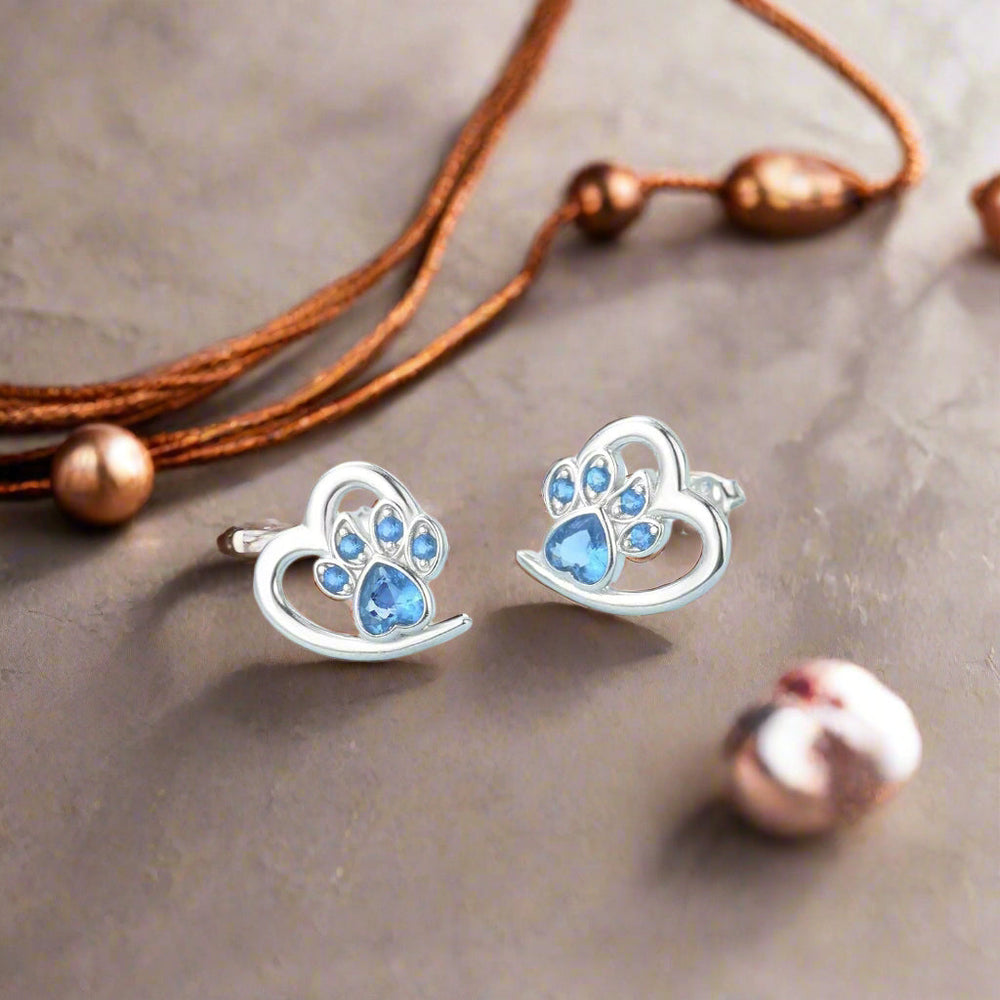 Paw and Heart Earrings with Zirconia 1