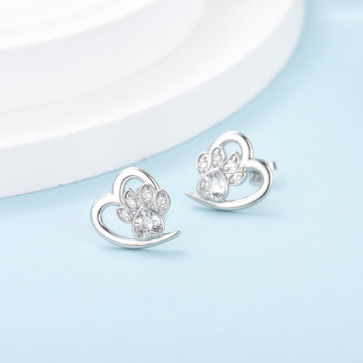 Paw and Heart Earrings with Zirconia 3