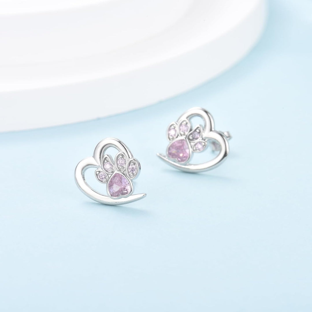 Paw and Heart Earrings with Zirconia 4