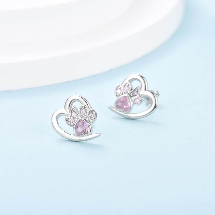 Paw and Heart Earrings with Zirconia 4
