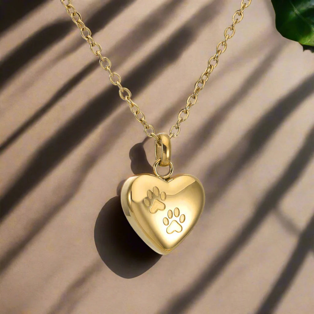 Pet Memorial Urn Necklace – Heart-Shaped Pendant with Paw Engraving 1