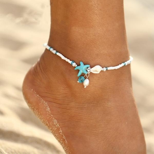 Star and Shell Anklet Bracelet with Natural Stones 0
