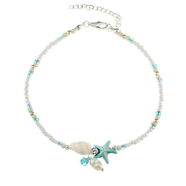 Star and Shell Anklet Bracelet with Natural Stones 1