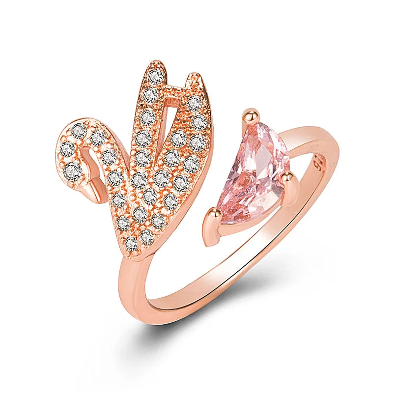 Swan Crystal Ring - Adjustable Rose Gold 1