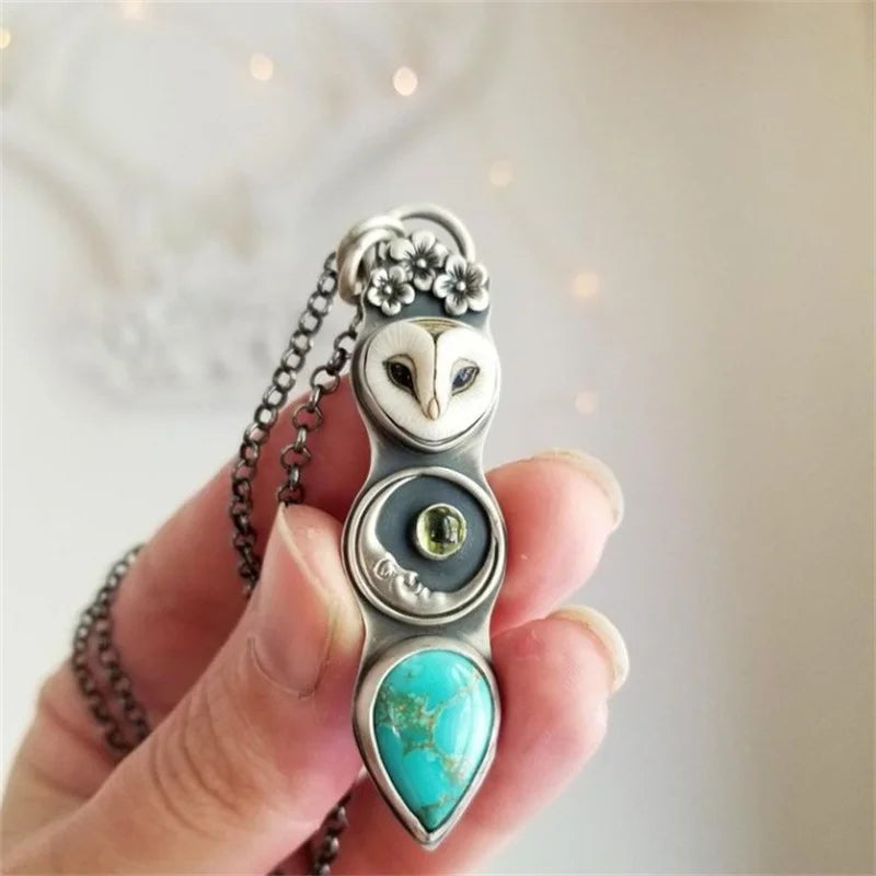 Turquoise Owl Wisdom Bar Necklace 0
