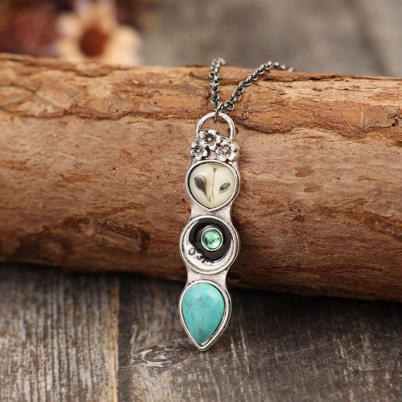Turquoise Owl Wisdom Bar Necklace 1