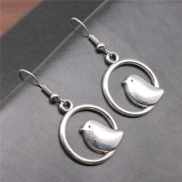 Vintage Bird Charm Drop Earrings – Handmade Boho Jewelry 1