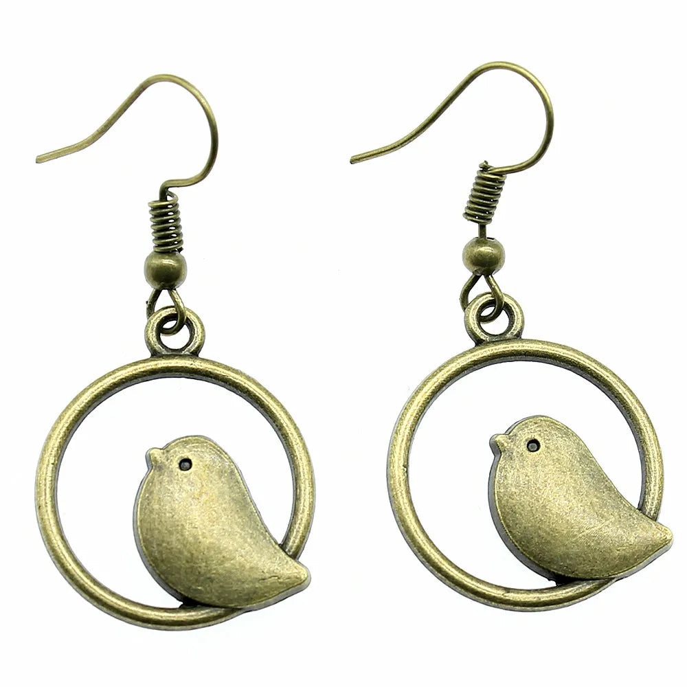 Vintage Bird Charm Drop Earrings – Handmade Boho Jewelry 4
