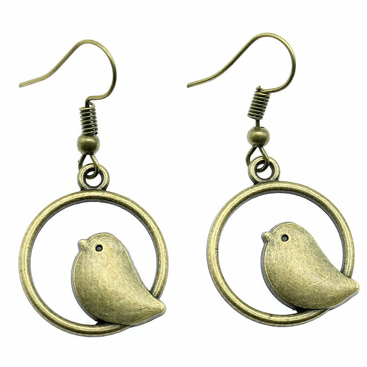 Vintage Bird Charm Drop Earrings – Handmade Boho Jewelry 4