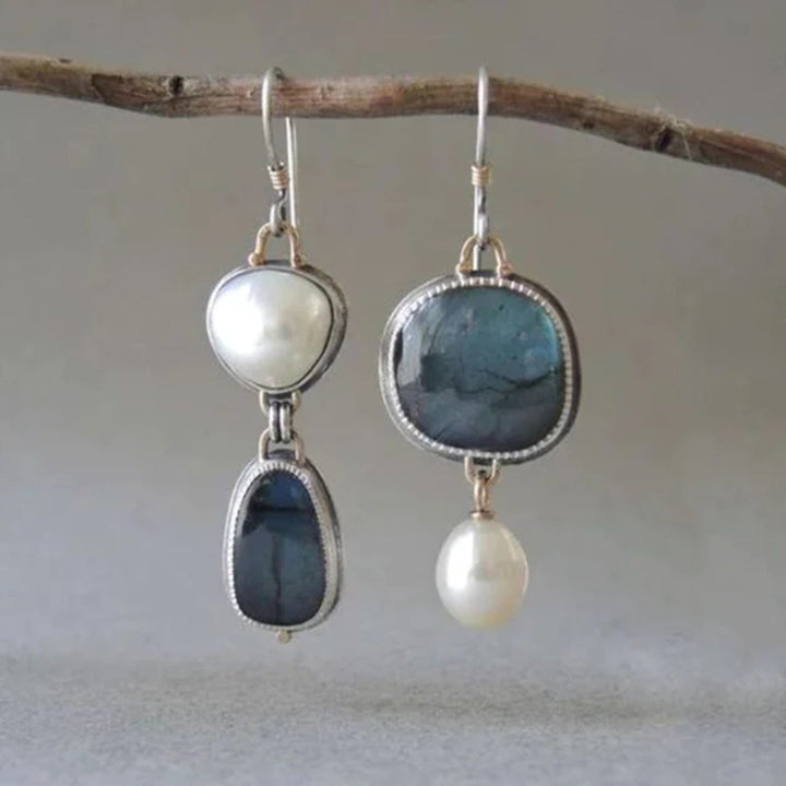 Vintage Blue Stone Pearl Earrings 0