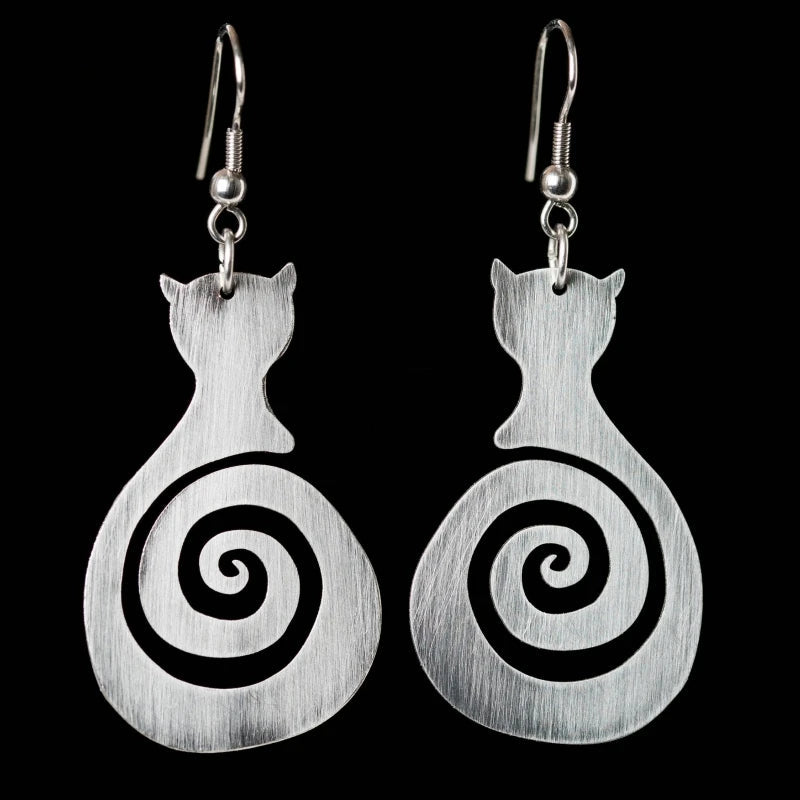 Vintage Cat Spiral Earrings 0
