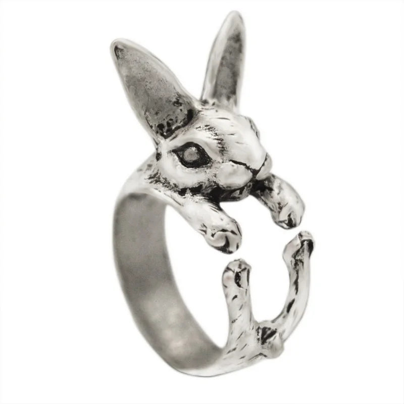 Vintage Cute Rabbit Animal Ring Men Open Adjustable Metal Punk Fashion Rabbit Ear Shape Zircon Rings For Women 2022 New Jewelry 6