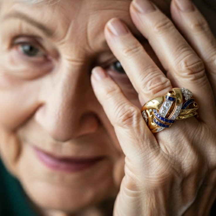 Vintage Gold Ring with Blue Cubic Zirconia 1