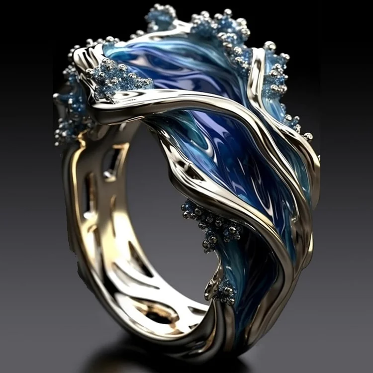 Vintage Gold Ring with Ocean Wave 0