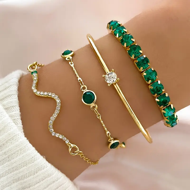 Vintage Green Zirconia Bracelet Set 0