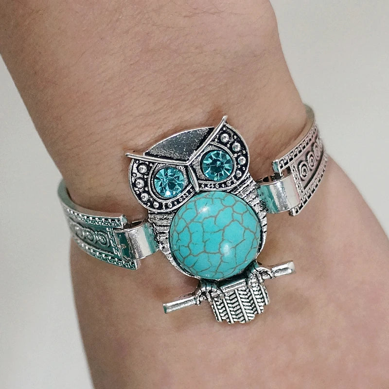 Vintage Owl Turquoise Charm Bracelet 0