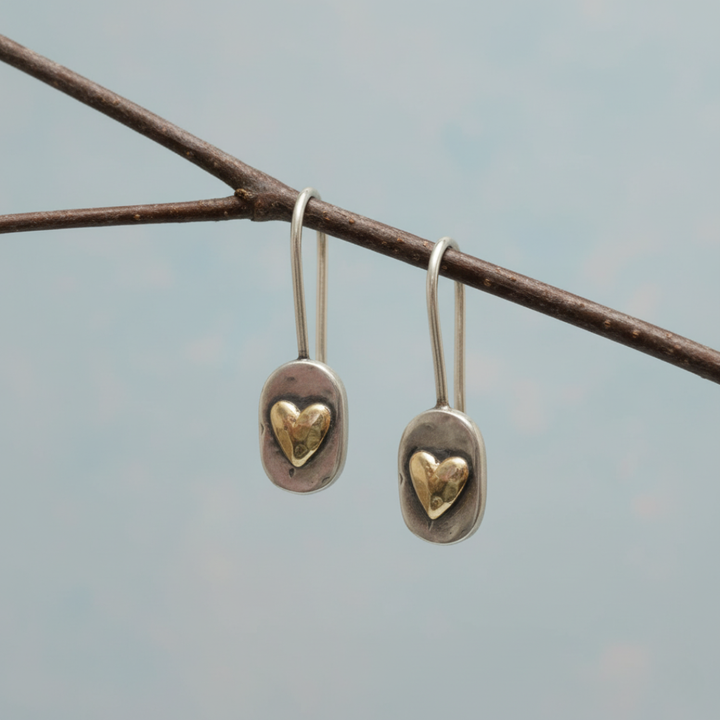 Vintage Silver Golden Heart Earrings 1