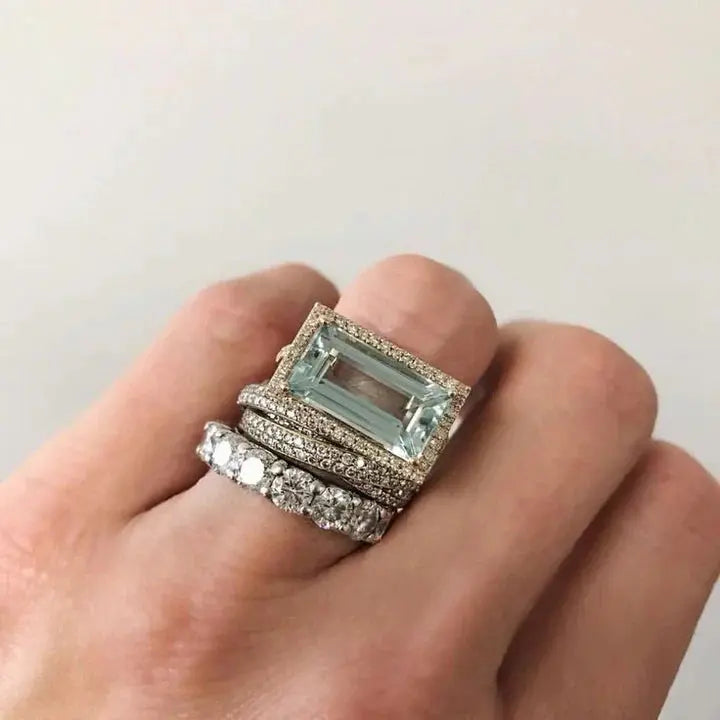 Vintage Silver Ring Set with Glass Turquoise 0