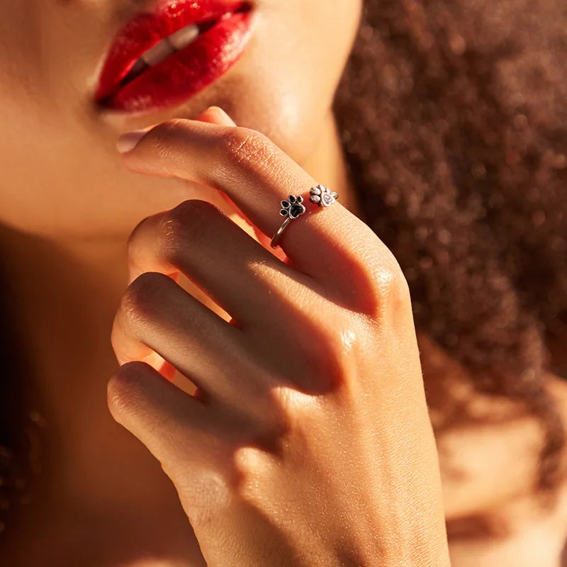 WOSTU 925 Sterling Silver Cat Pet Adjustable Rings For Women Animal Dog Open Ring Family Daughter Birthday Jewelry Girl Gift 1