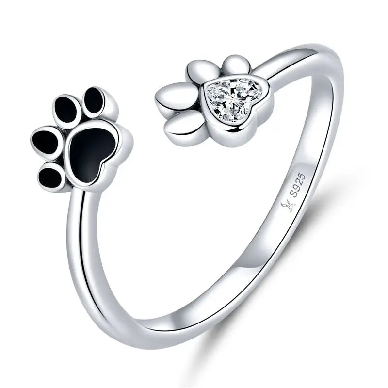 WOSTU 925 Sterling Silver Cat Pet Adjustable Rings For Women Animal Dog Open Ring Family Daughter Birthday Jewelry Girl Gift 8