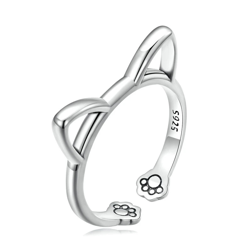 WOSTU Fashion 925 Sterling Silver Simple Cat Adjustable Ring For Women S925 Silver Animal Open Rings Fine Birthday Jewelry Gifts 6