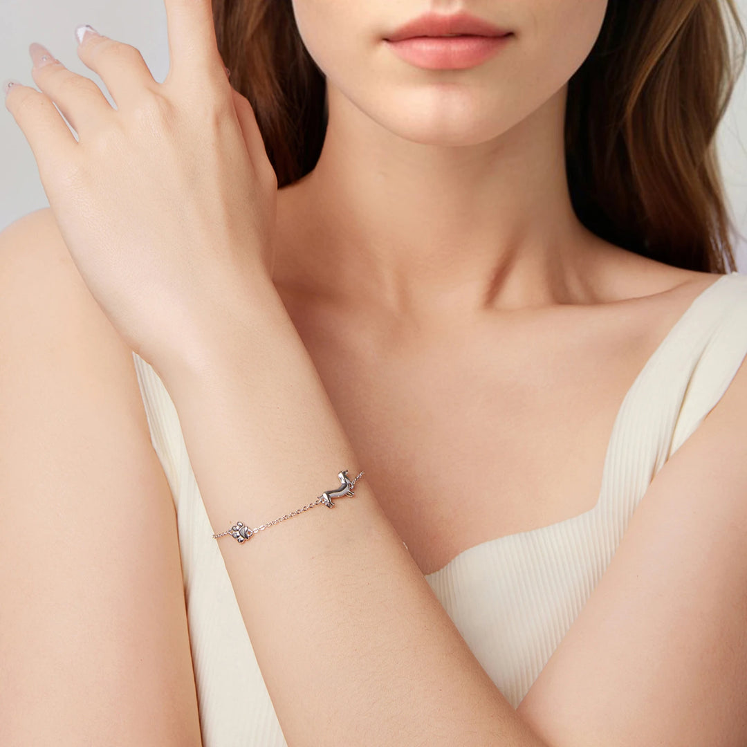 WOSTU Solid 925 Sterling Silver Cute Cat Dog Bracelet For Women Pet Paw Links Girl dachshund Charm Chains Daughter Birthday Gift 1