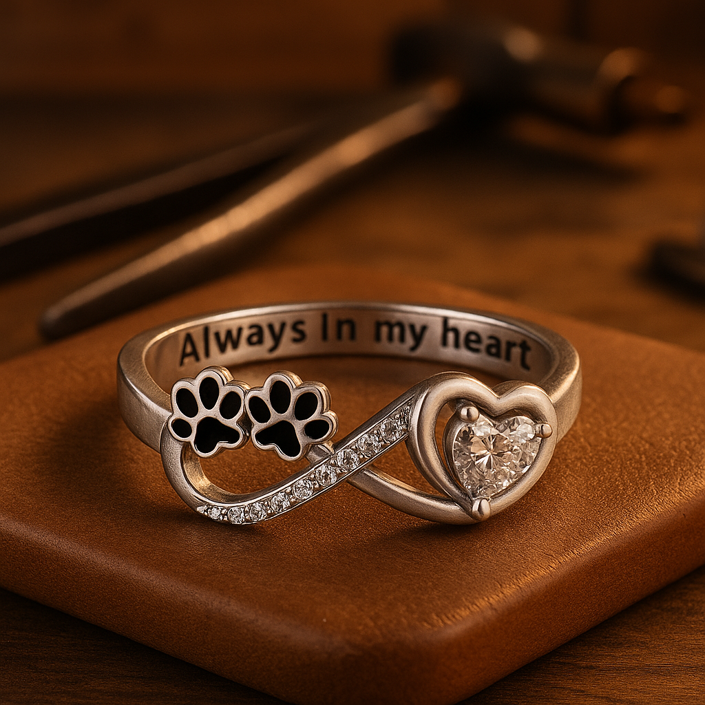 Zirconia Paw Ring with Heart and Infinity Design 0