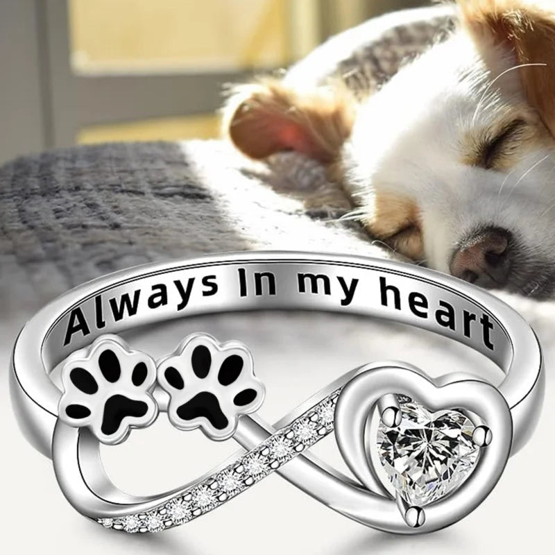 Zirconia Paw Ring with Heart and Infinity Design 1
