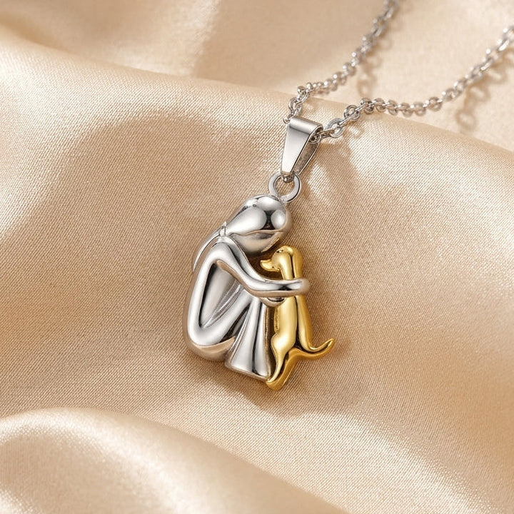 "Forever in Your Heart" Dog Hug Pendant Necklace